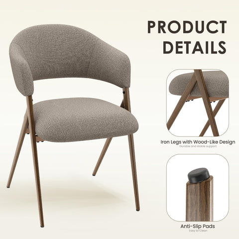 COLAMY Ergonomic Linen Dining Chair with 135° Recline, Breathable Cotton-Linen Fabric, Wooden-Look Metal Legs, 125kg Capacity