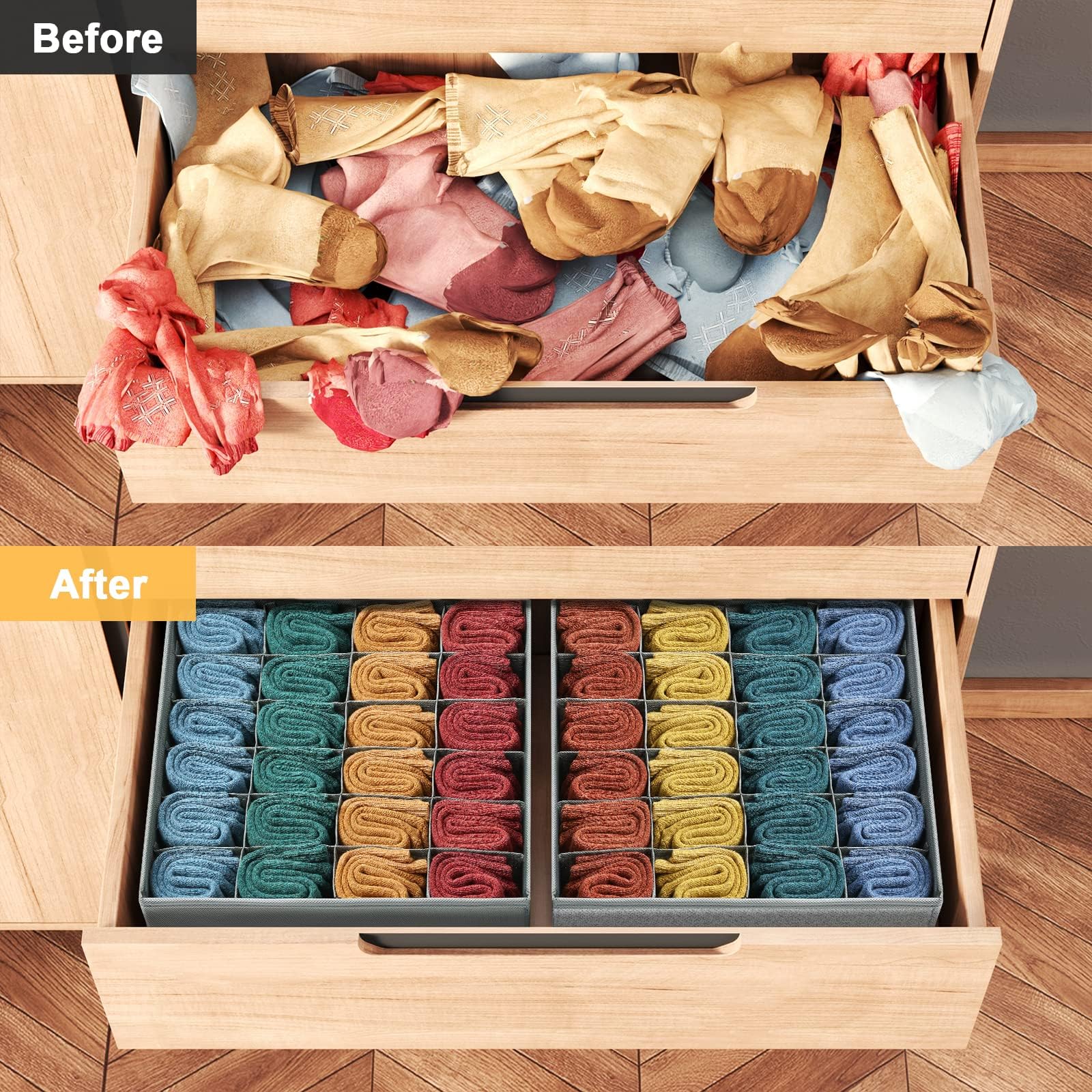 DIMJ Underwear Organiser - 24 Cell Drawer Dividers for Clothes, Set of 2