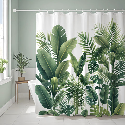 WYRCFS Shower Curtain 180x180cm Green Palm Leaves Mould Proof Waterproof
