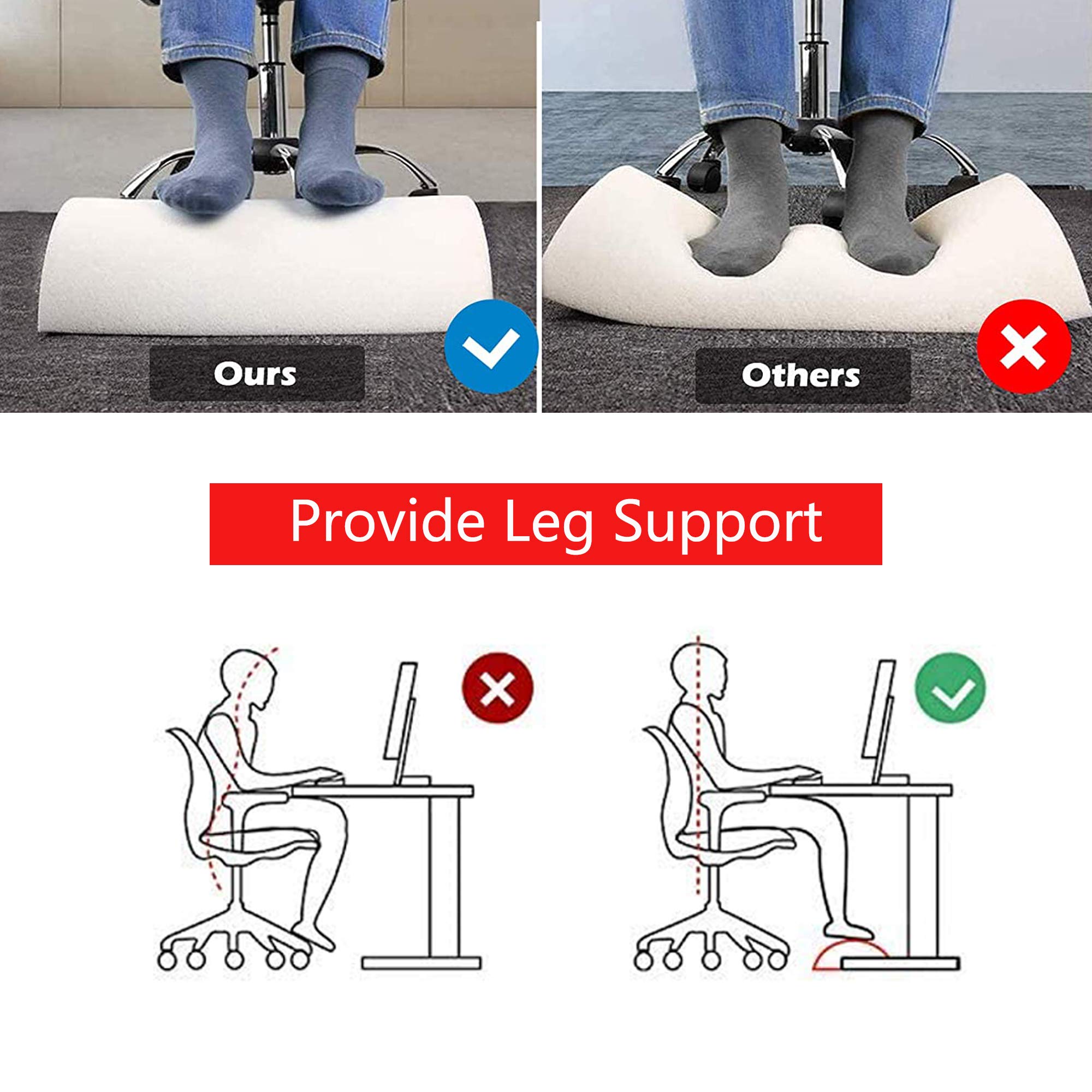 Foot Rest Under Desk Adjustable Height Ergonomic Footrest Cushion, Non-Slip, for Optimum Leg Compact Supportive Feet Stool Foam Pillow Relax Feet