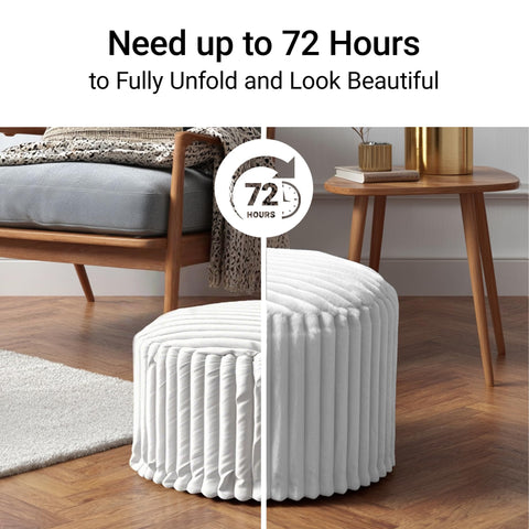 DAWNYIELD Round Footstool Bean Bag, Faux Fur Pouffe, White