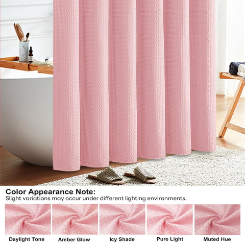 BTTN Extra Long Waffle Shower Curtain, Waterproof, 182x244cm, Pink