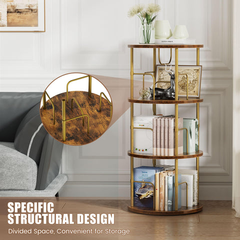 OCTORO 3 Tier Rotating Bookshelf, 360° Corner Bookshelf Tower, Round Revolving Bookcase with Adjustable Levels, Spinning Book Shelf for Home Office