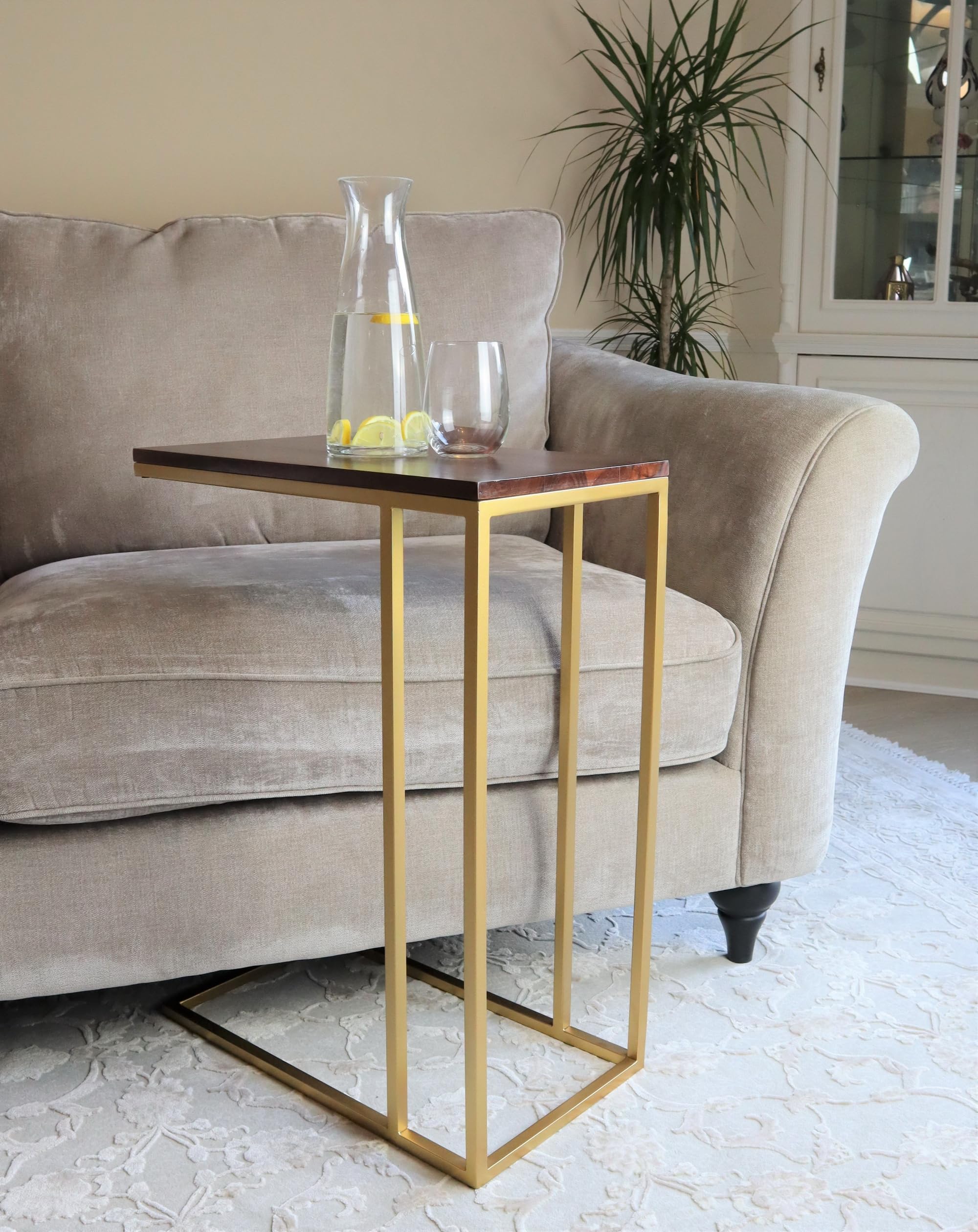ASPECT Romy C-Sofa Table/Side/Laptop Table (Brown Acacia Wood Top/Gold Frame, 51x28x66(H) cm) ST93BR/G