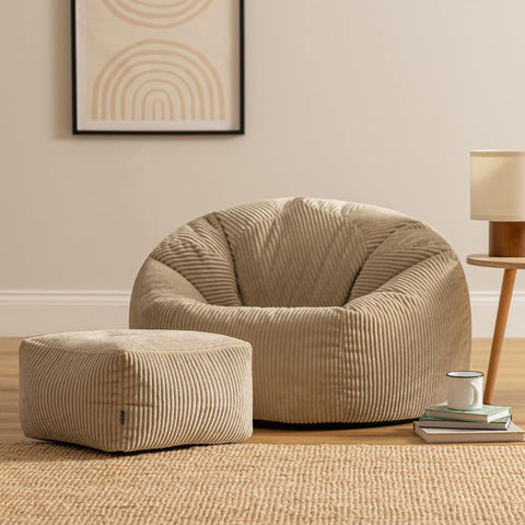 icon Kingston Cord Bean Bag & Footstool with Filling Included, Beige