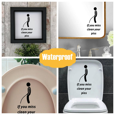 If You Miss Funny Toilet Seat Cute Sticker Waterproof Decal - Bathroom Décor Sign - Adult Potty Training - Funny Gifts (Black)