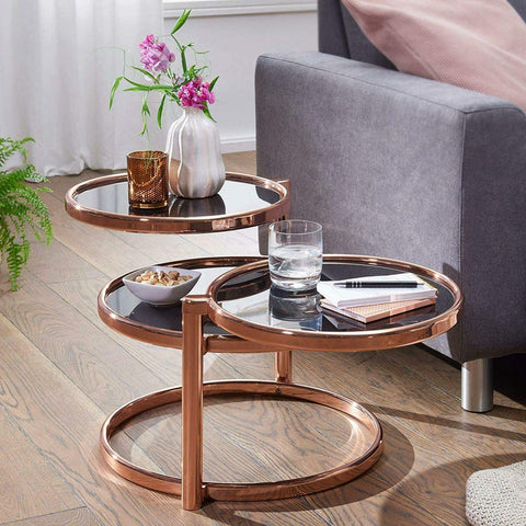 ASPECT Eterntity Glass Coffee Table in Cooper Frames with Swivel Motion, Tempered, Copper/Black, 58x50x43 cm