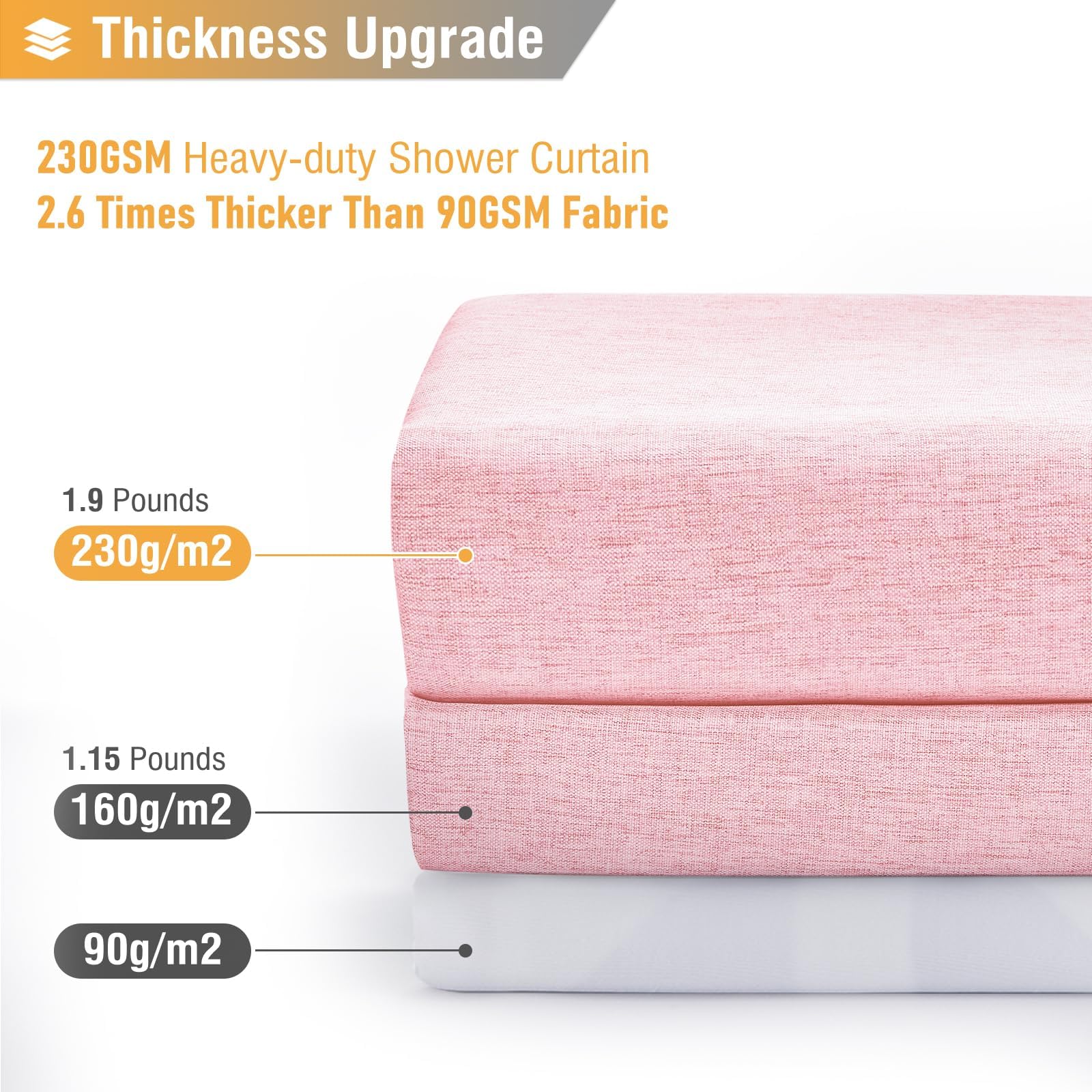 BTTN Extra Long Linen Look Shower Curtain, Waterproof, 182x244cm, Pink
