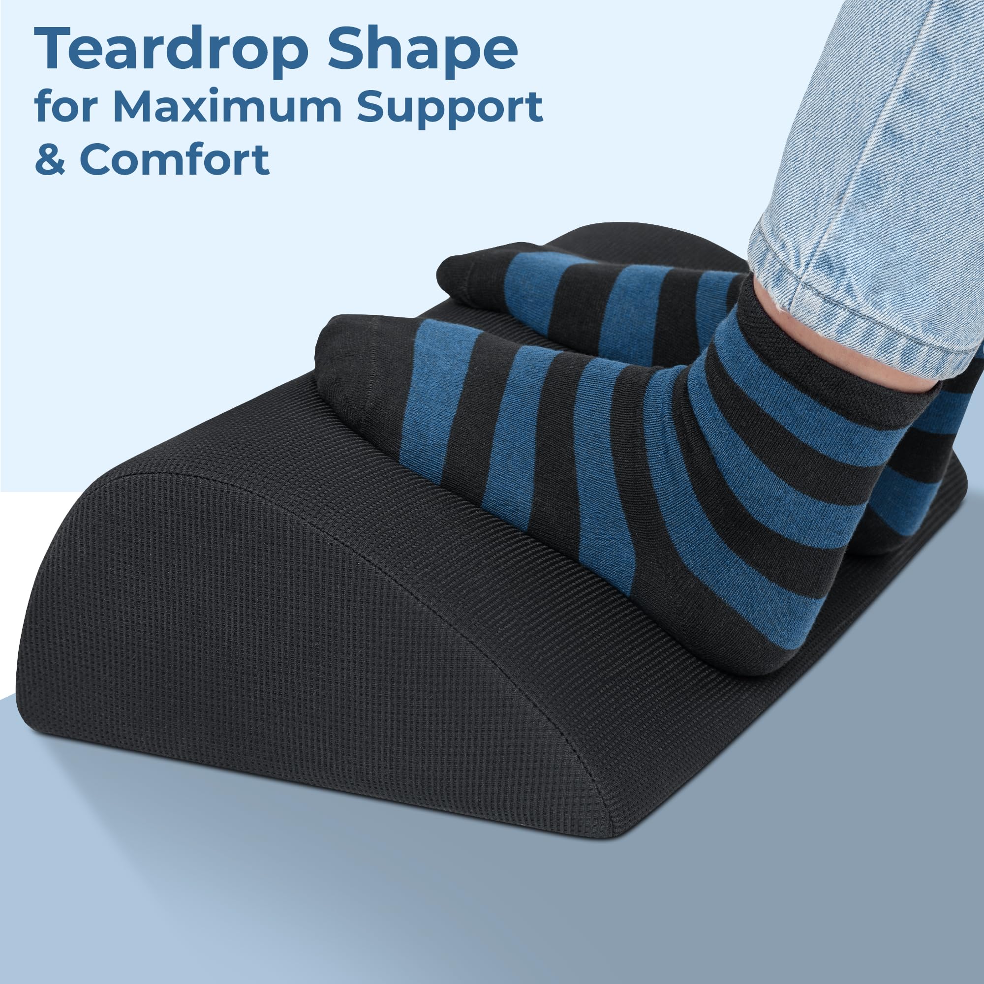 Foot Rest Under Desk Cushion - Teardrop Curve Design - Ergonomic Pad for Extra Leg, Back and Seat Support - Breathable Mesh Cover - Non-Slip Bottom