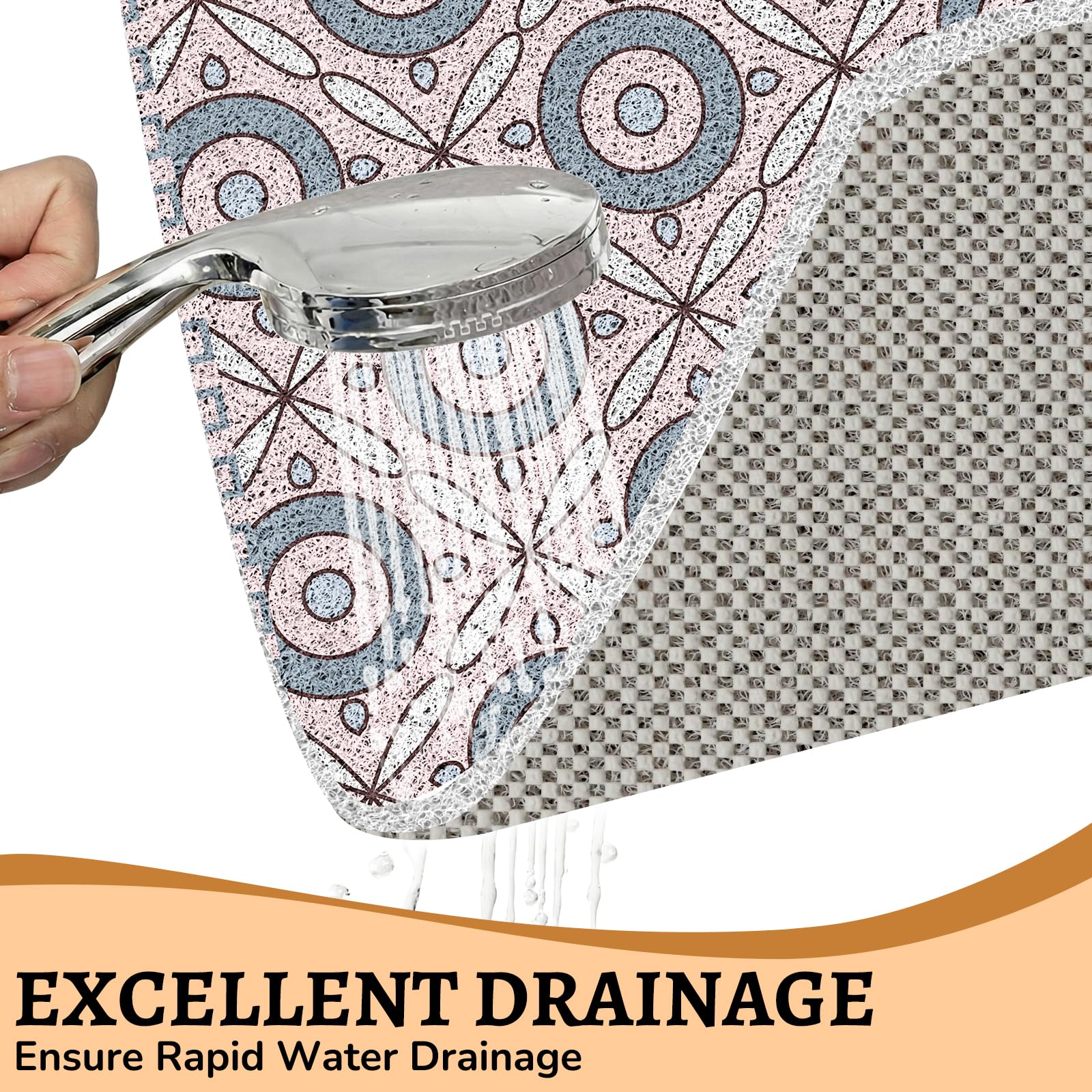 Quick Dry Large Square Shower Mat Non Slip 80x80 CM, Anti Mould PVC Loofah Bath Mat for Bathroom Floor & Wet Room
