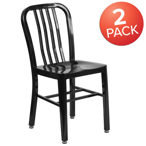 Flash Furniture Commercial Grade 2 Pack Black Metal Indoor-Outdoor Chair