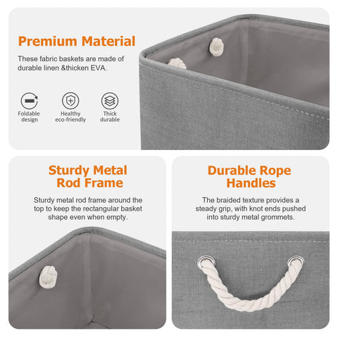 Newthinking 3 Pcs Large Storage Boxes, Fabric Storage Baskets with Handles, Foldable Home Organizer for Living Room, Laundry Room