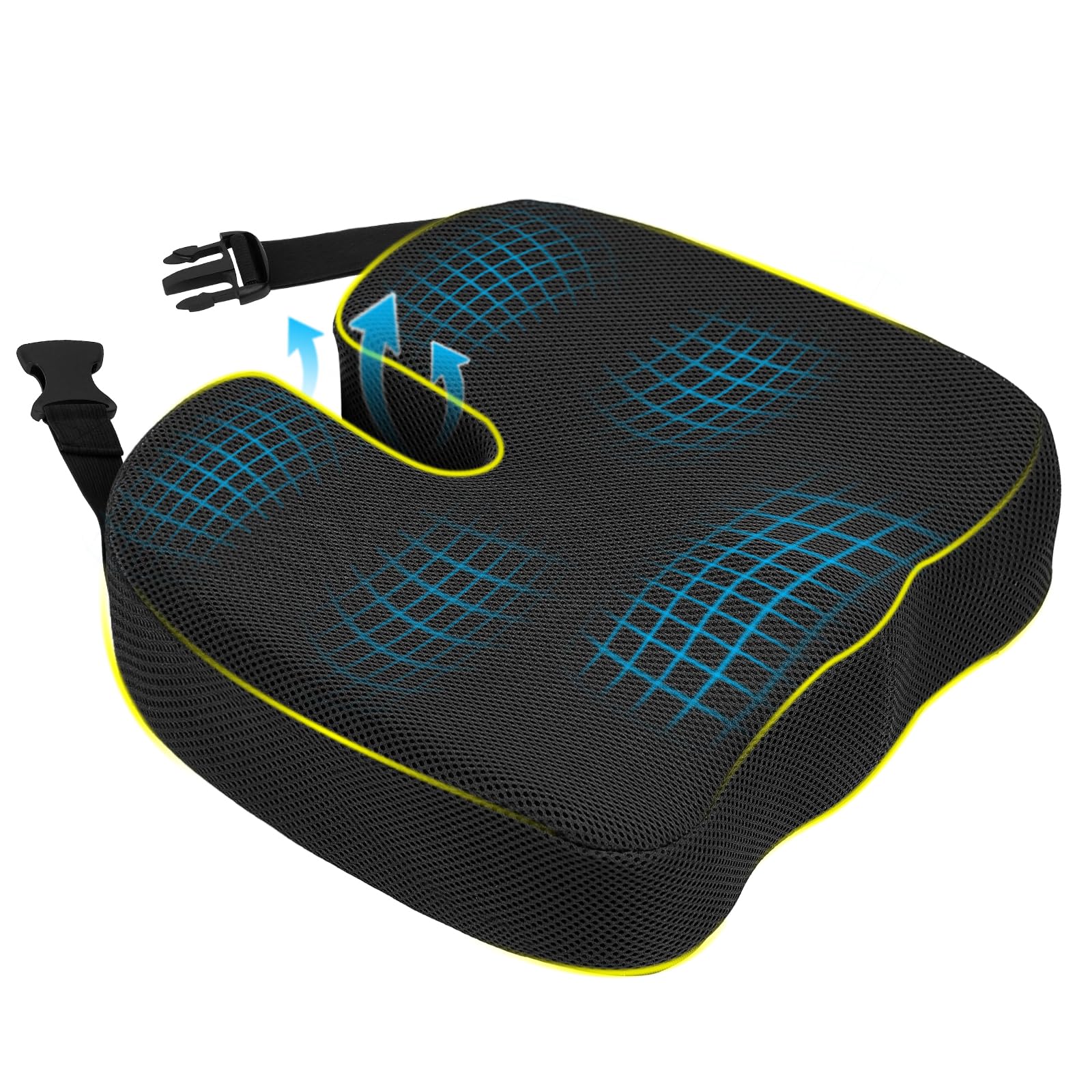 Yotako Car Seat Cushion - Memory Foam Height Booster for Driving Office Chair, Ergonomic Coccyx Cushion for Sciatica, Tailbone & Back Pain Relief