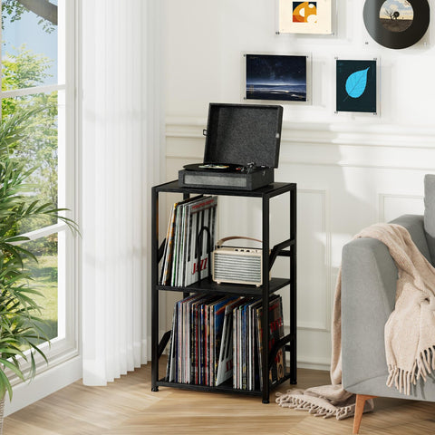 LOAKEKEL Record Player Stand, Vinyl Record Storage Hold Up to 200 Albums