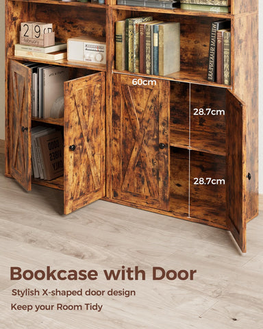 IRONCK Bookcase 6-Tier, Bookshelf with Doors, 180cm Tall Living Room Bookcases, Display Shelf Storage, Freestanding Book Shelf Unit for Home Office