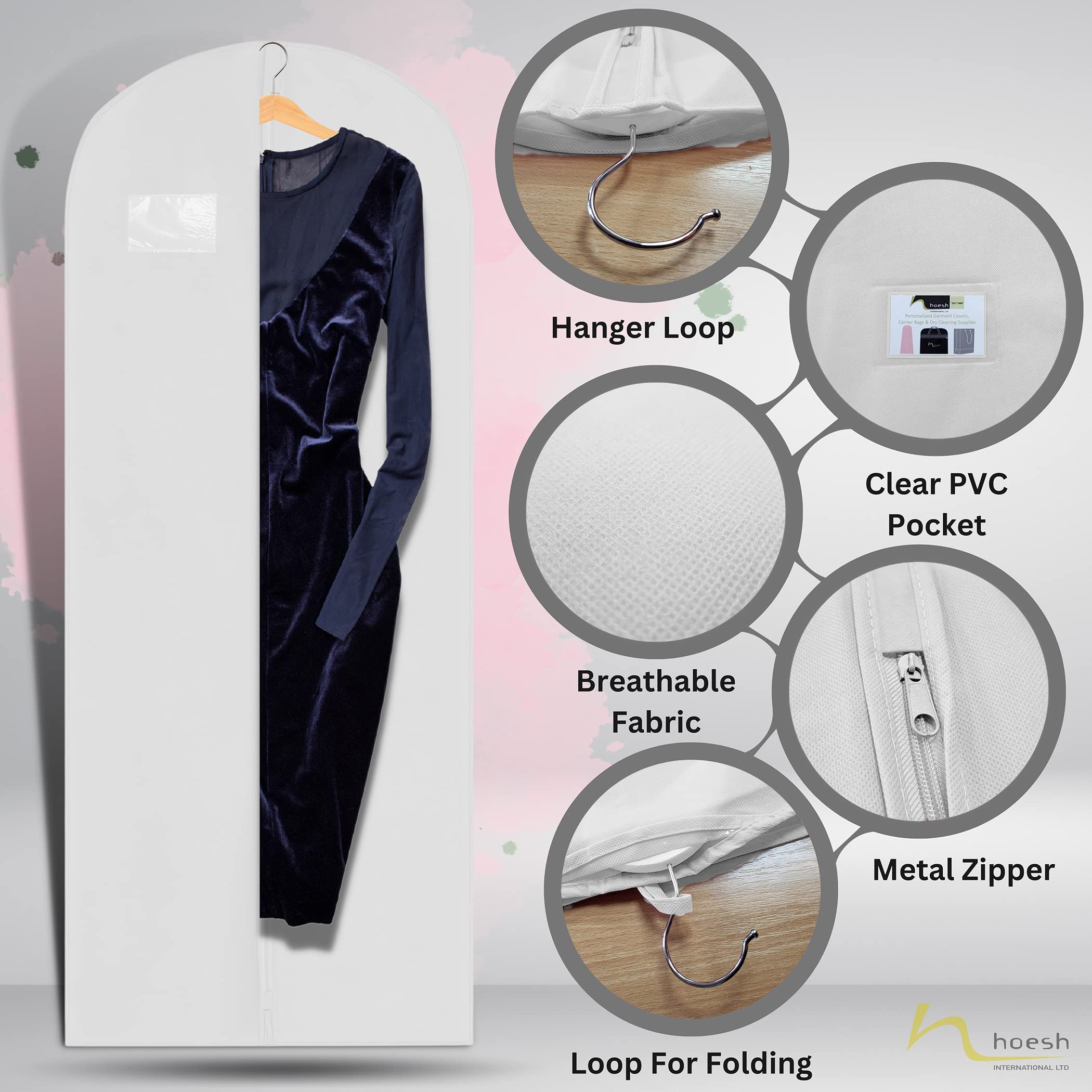 Hoesh UK Women White 72 Inches Breathable Bridesmaids Long Zip Wedding Gown Dress Travel Storage Garment Cover Bag
