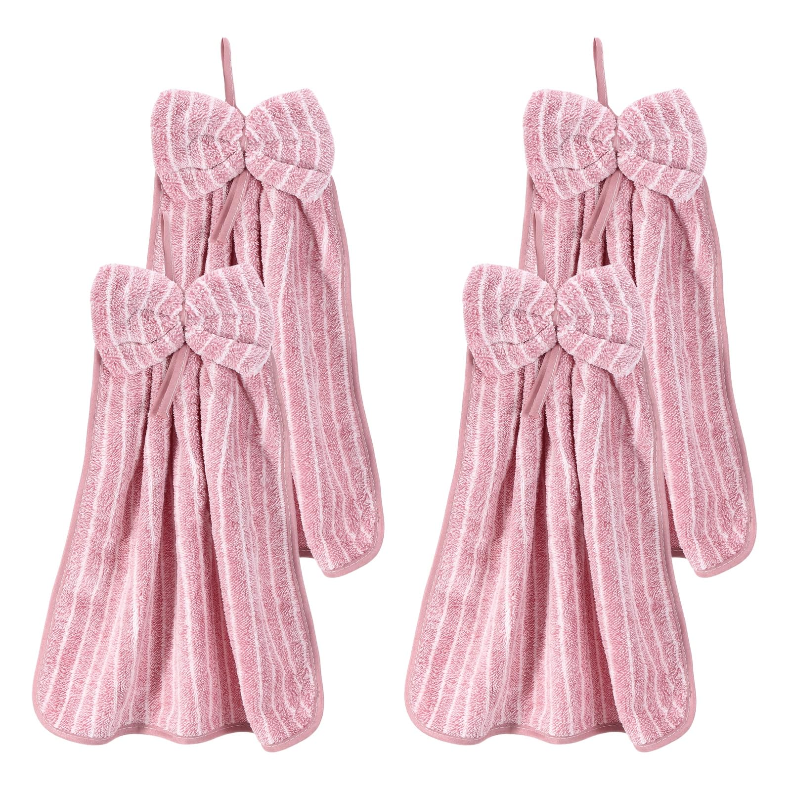 sourcing map 4Pcs Bow Hand Towels with Hanging Loop, 14.2" x 11.8" Soft Coral Fleece Microfiber Bowknot Hanging Hand Dry Towels Quick Dry and