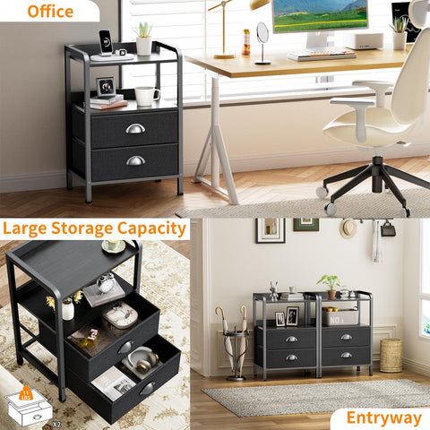 Bedside Table Chest of Drawers Bed Side Table Bedsides Tables Cabinet Nightstand with 2 Fabric Drawer Night Stand Shelf for Bedroom Living Room Small