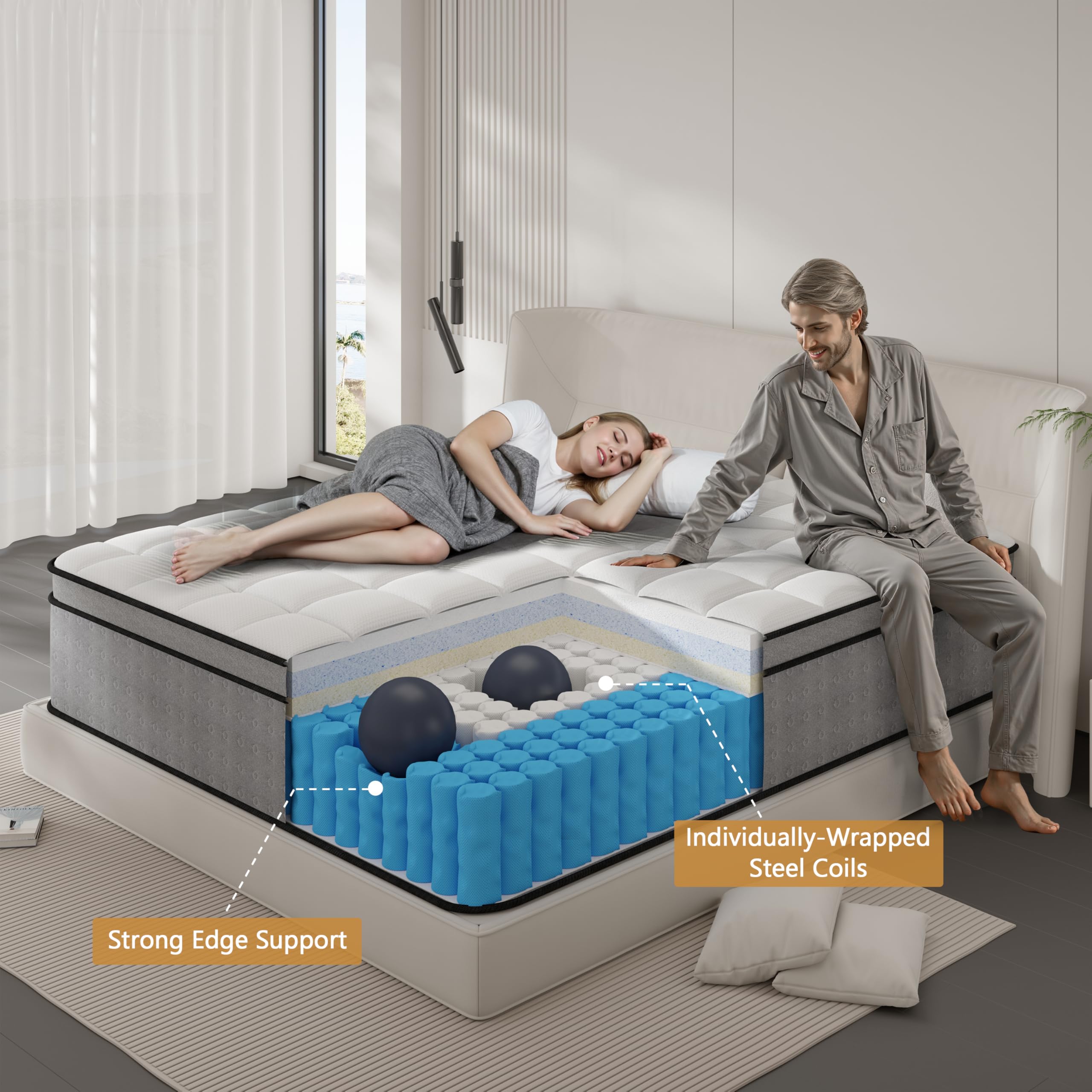 LETMOON King Memory Foam and Pocket Sprung Hybrid Mattress