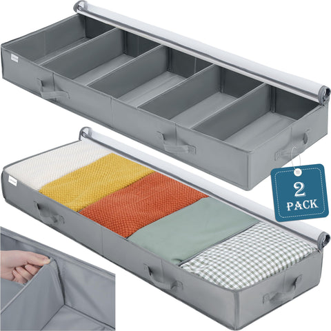 Under Bed Storage Bags, 2 Pack Large Boxes Under the Bed Clothes Storage Organiser Adjustable Dividers