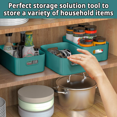 W&H 5 PCS Green Plastic Storage Boxes with Handle, Small Storage Baskets, Rectangular Home & Kitchen Organiser, Cupboard Boxes for Shelves, Bathroom