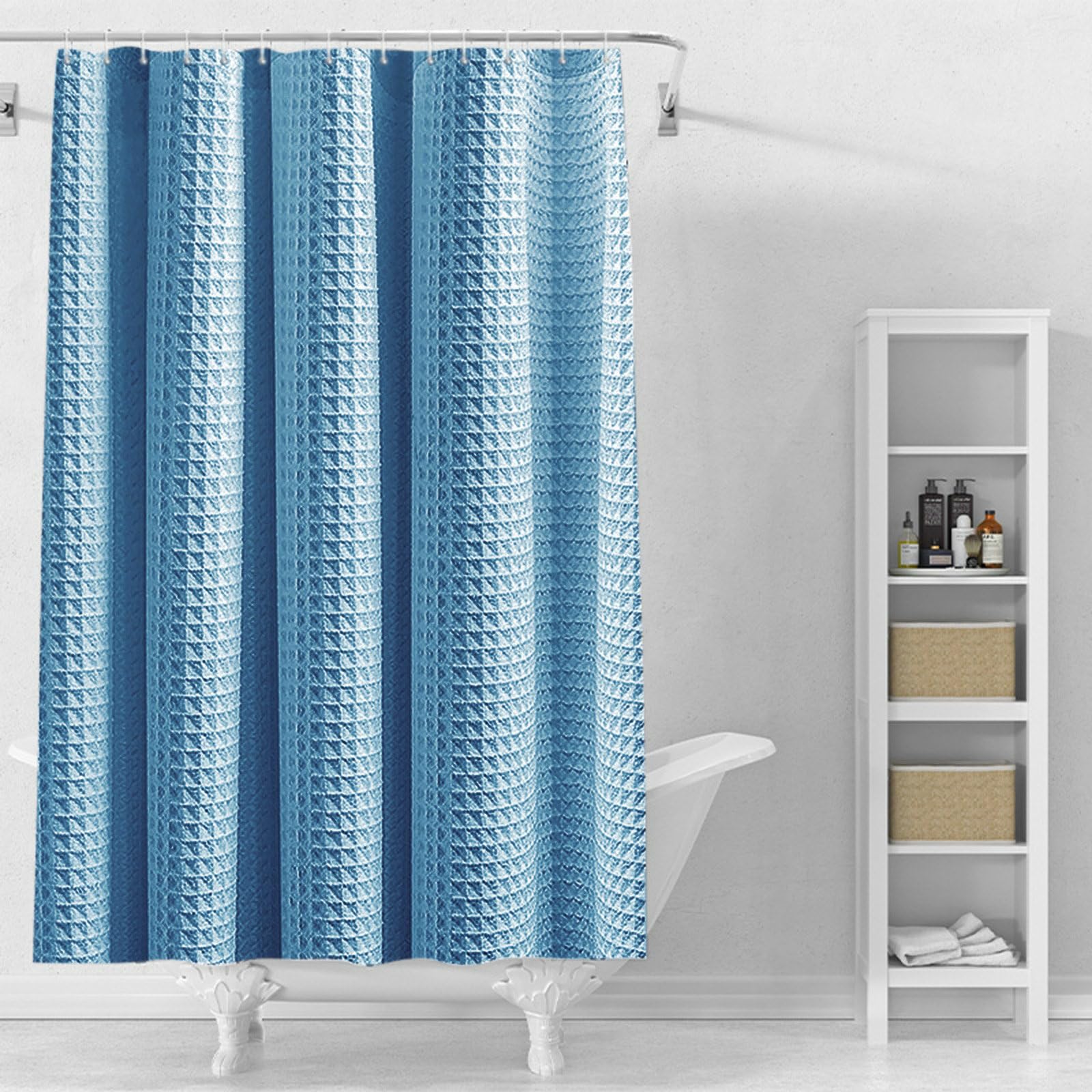 Stfery Waffle Shower Curtain with Metal 120x200 Shower Curtain Waterproof Mould Resistant