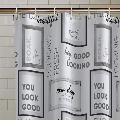 Catherine Lansfield Relax and Unwind 180x180cm Shower Curtain Grey/Black