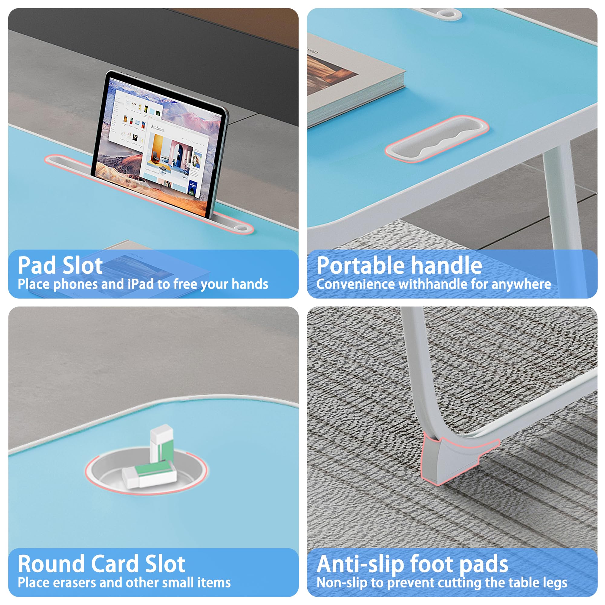 Laptop Bed Desk, Lap Desk Breakfast Tray Table for Home and Office,Eating, Reading, Writing on Bed, Sofa,Laptop Stand for Bed (Blue)