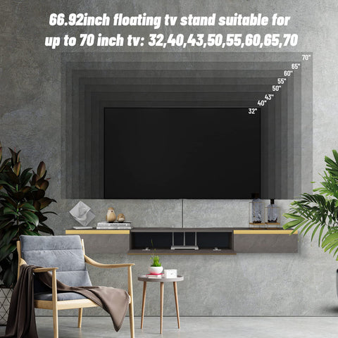 Pmnianhua Floating TV Stand, Wall Mounted TV Cabinet, Floating Shelves with 2 Drawers and 1 Door