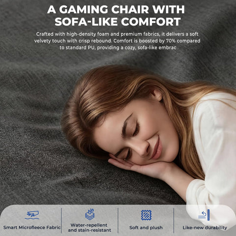JUMMICO Fabric Gaming Chair with Racing Seat, Comfort Office Chair Ergonomic with 3D Height Adjustable, Desk Chair Tilt Function (90°-135°)