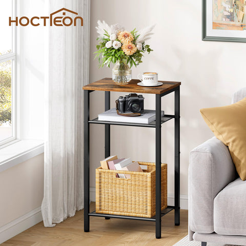 Hoctieon 3 Tier End Table, Telephone Table, Tall Side Table with Storage, Small Nightstand for Small Spaces, Metal Frame, For Living Room, Bedroom