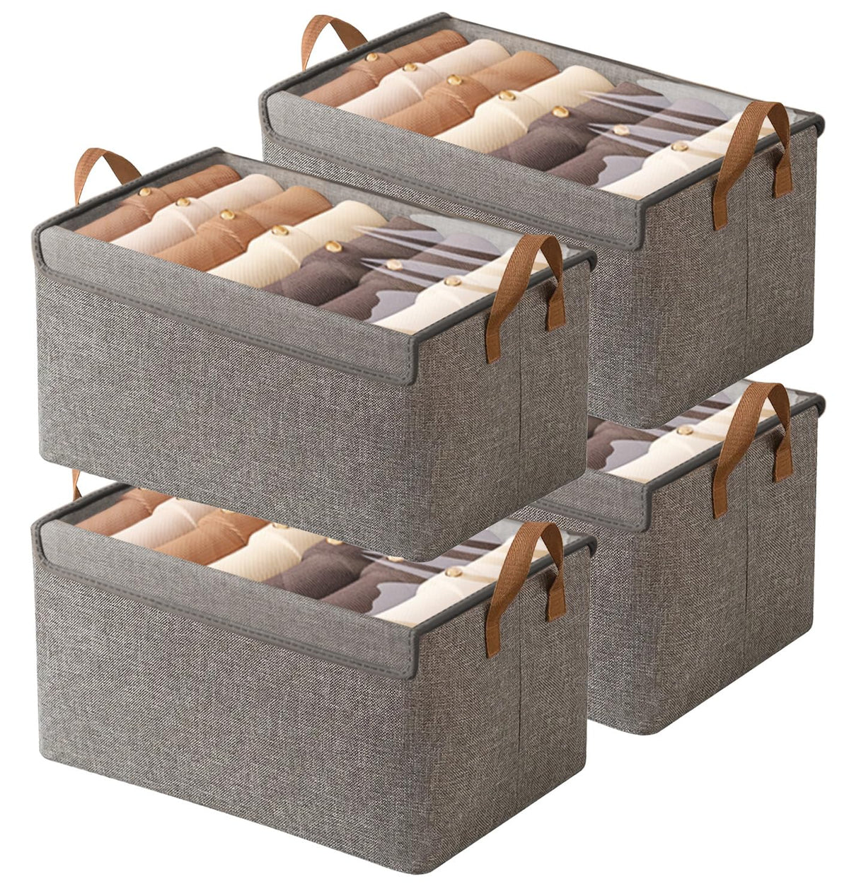 AARAINBOW Wardrobe Clothes Storage Boxes 4 Pc, Stackable Fabric Boxes with Lids Closet Storage