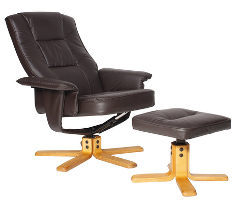 Alphason ARC7595-PU-BR Drake Brown reclining chair with footstool set Black