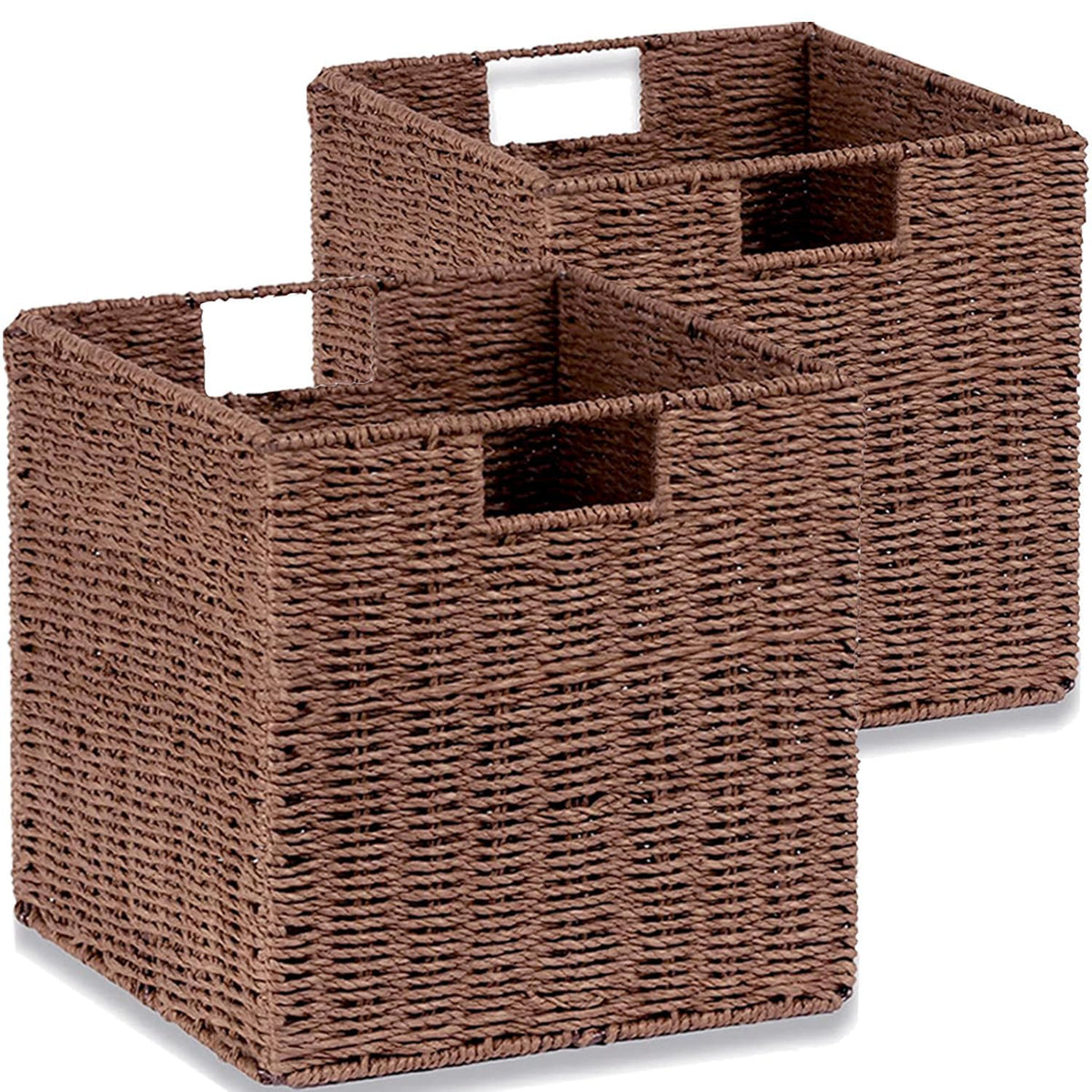 Aluusy Wicker Storage Basket,Foldable Organizer, 28×28×28cm,Brown