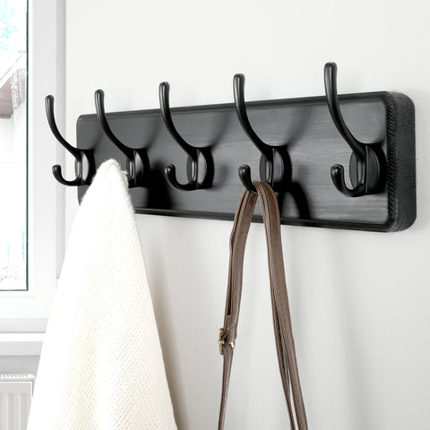 Dseap Coat Rack Wall: Patented, Heavy-Duty, 5-Double-Hooks Wooden Wall Mounted Coat Rack Coat Hanger Hook Rail for Winter Coats Hat Jacket Clothing