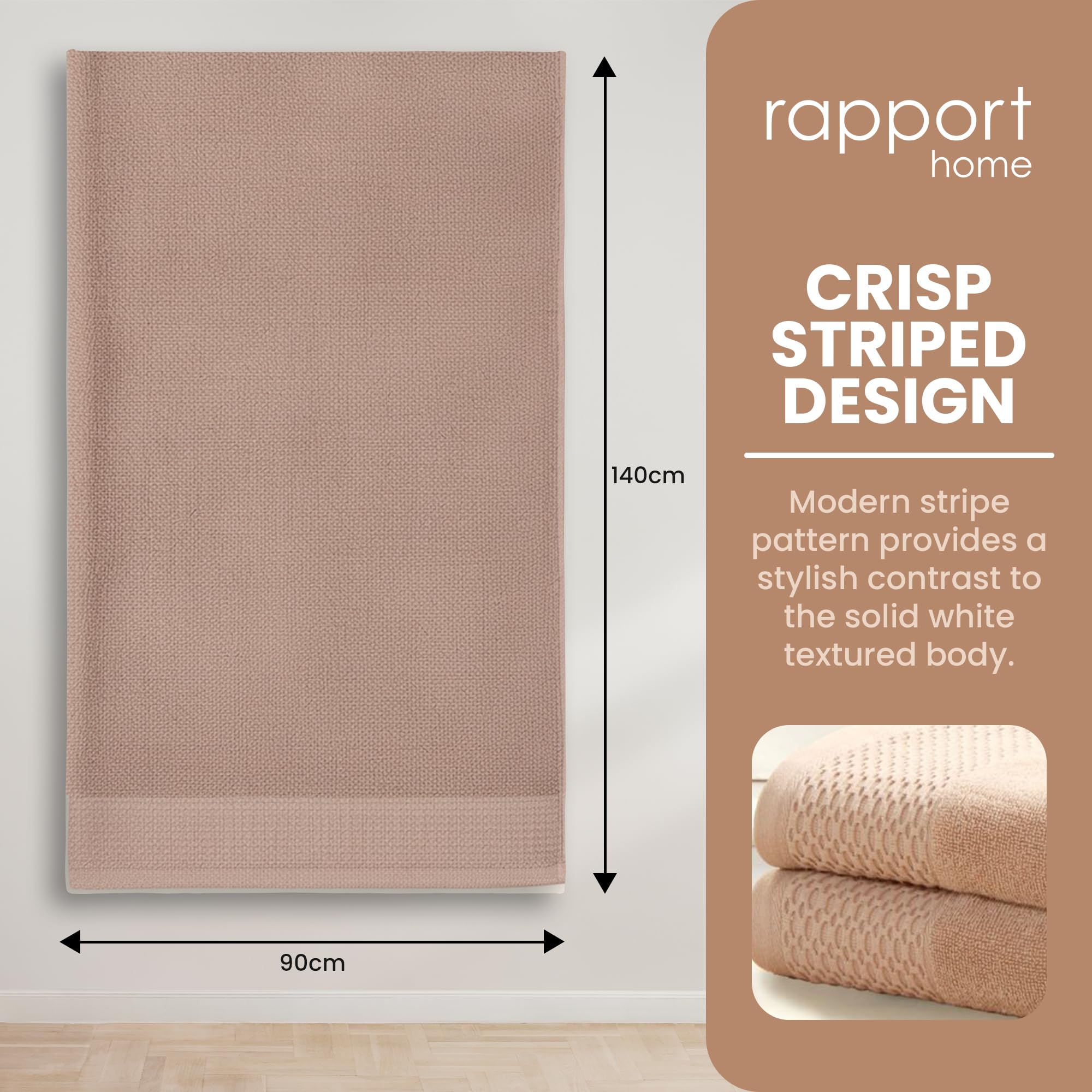 Rapport Home Eden Weave Bath Sheets 2 Pack | Mink 90x140cm | Luxurious 500GSM 100% Cotton | Oeko-Tex Certified Absorbent & Soft Bathroom Towels
