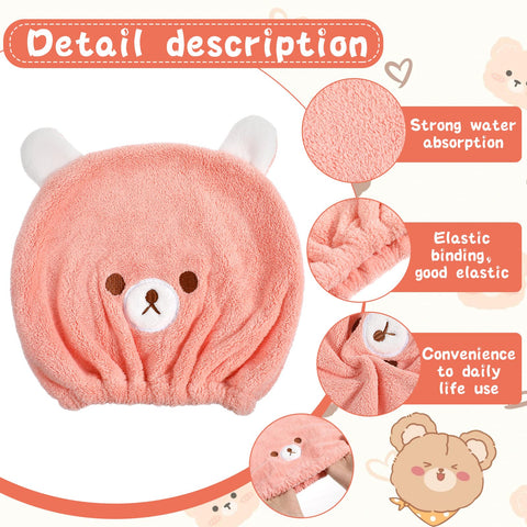 Gjinxi 2 Packs Hair Towel Wrap for Kid, Soft Hair Wrap Towels, Rapid Drying Towel Cute Bear Hair Turban Towel Absorbent Hair Drying Towel Wrap for