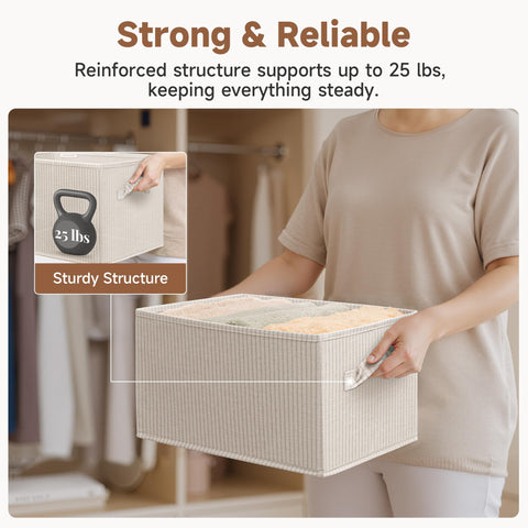 StorageWorks Shelf Storage Boxes, Large Storage Baskets for Shelves, Rectangular Wardrobe Organisers with Handles