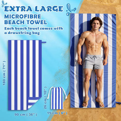 Anavasi Microfibre Beach Towels for Adults, 2 Pack 180 x 90cm 100% Recycled