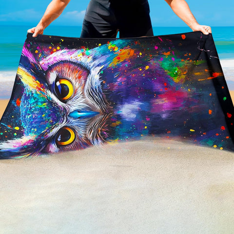 Violetpos Neon Owl Dragon Beach Towel, Extra Large 180x90 cm 250GSM Microfibre, Sand Free Quick Dry