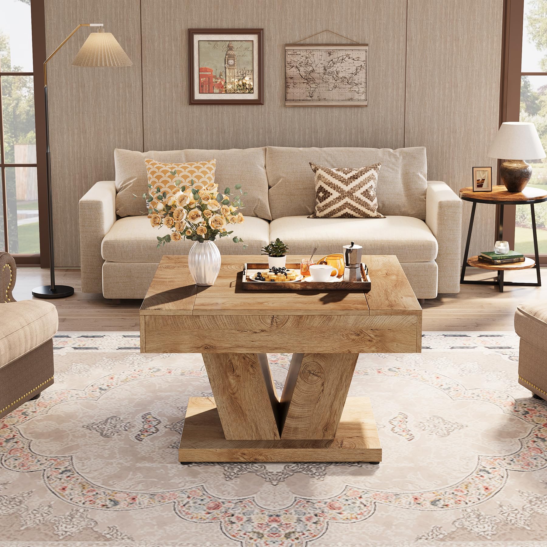 Tribesigns Square Coffee Table, Wood Center Table for Living Room, 31.5" Modern Cocktail Tea Accent Table, Natural