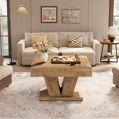 Tribesigns Square Coffee Table, Wood Center Table for Living Room, 31.5" Modern Cocktail Tea Accent Table, Natural