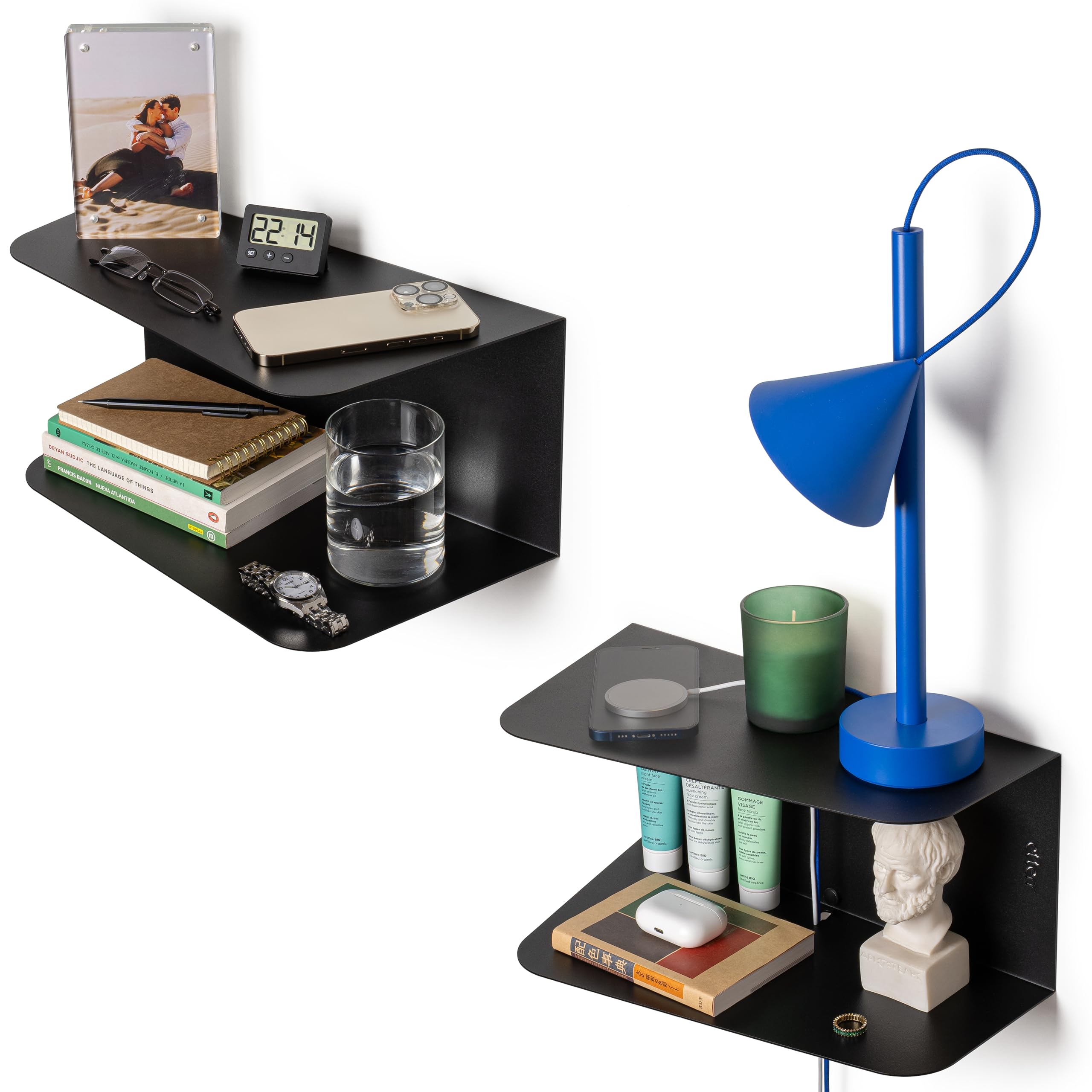 etterr Bedside Table, Side Table, Black Bedside Tables, Bedside Tables, Bedroom Bedside Tables (2 Units, Black, 38 x 20 x 18 cm)