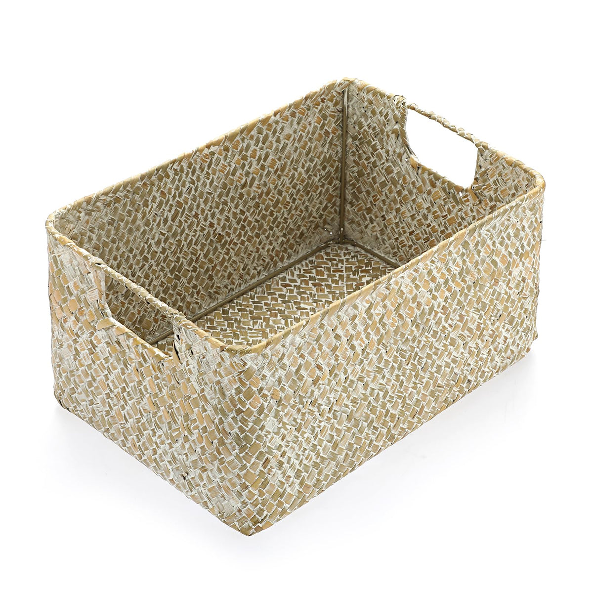 IGNPION Seagrass Storage Basket Woven Seagrass Desktop Rectangular Bathroom Storage Organiser Box