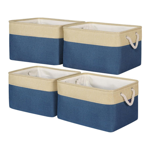 Univivi Canvas Storage Boxes 17in Fabric Storage Baskets Navy, Set of 4