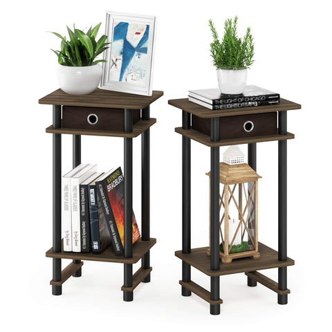 Furinno TURN-N-TUBE Side Table Set of 2, 3-Tier End Table with Storage Bin, Open Shelf Night Stand, Bedside Table, for Living Room, Bedroom