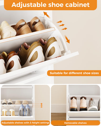 IRONCK Shoe Cabinet with 4 Flip Drawers & 2 Drawers, Freestanding Shoe Rack Cabinet, Shoes Storage Cabinet with Adjustable Shelves