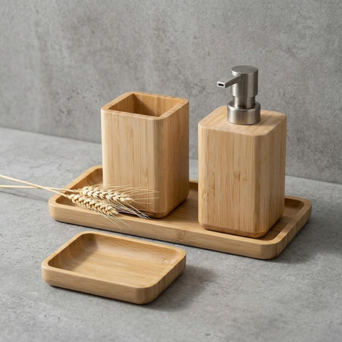 Asashizen Handmade Natural Bamboo Bathroom Accessory Set