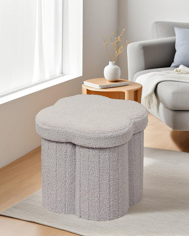 Bonlife Grey Ottoman Storage Box,Folding Storage Seat Box,Small Footstool For Living Room,Kid's Toy Chest Box,Teddy Flower Shape,32x32x32cm