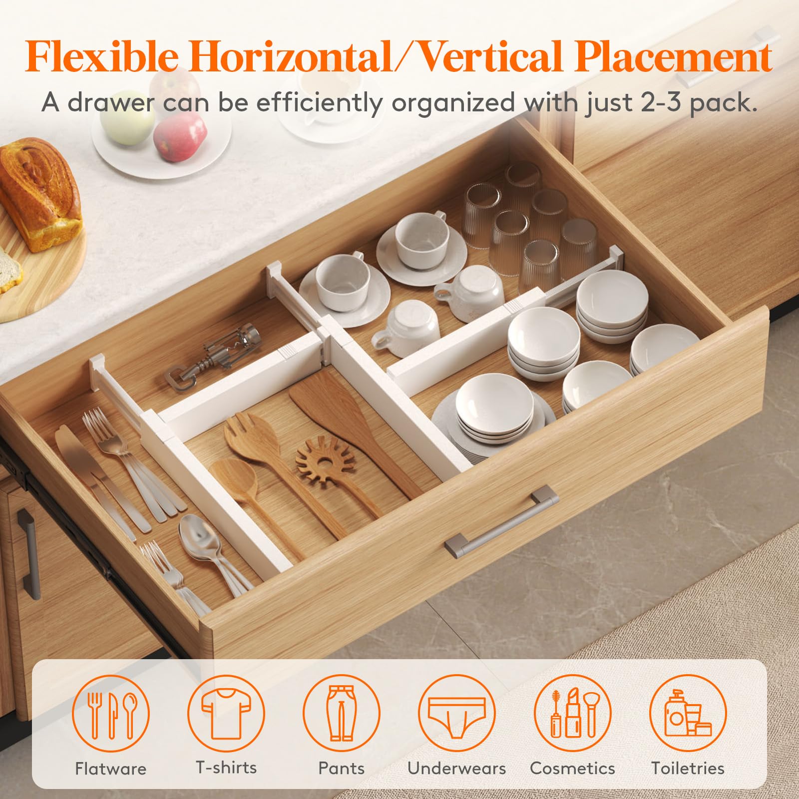 Lifewit 8 Pack Kitchen Drawer Dividers 2.36" High, 11"-17" Adjustable Drawer Organizer for Utensils/Clothes/Makeup